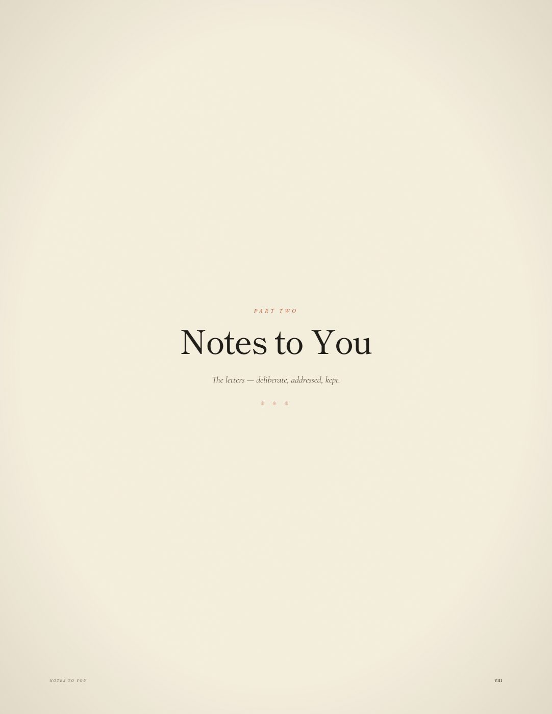 Part Two section divider: "Notes to You" — the letters.